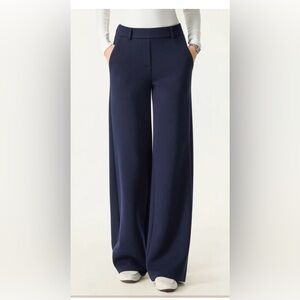 OGL Navy Blue Stretchy Mid Rise Straight Leg Pull-on Pants with Pockets S Petite
